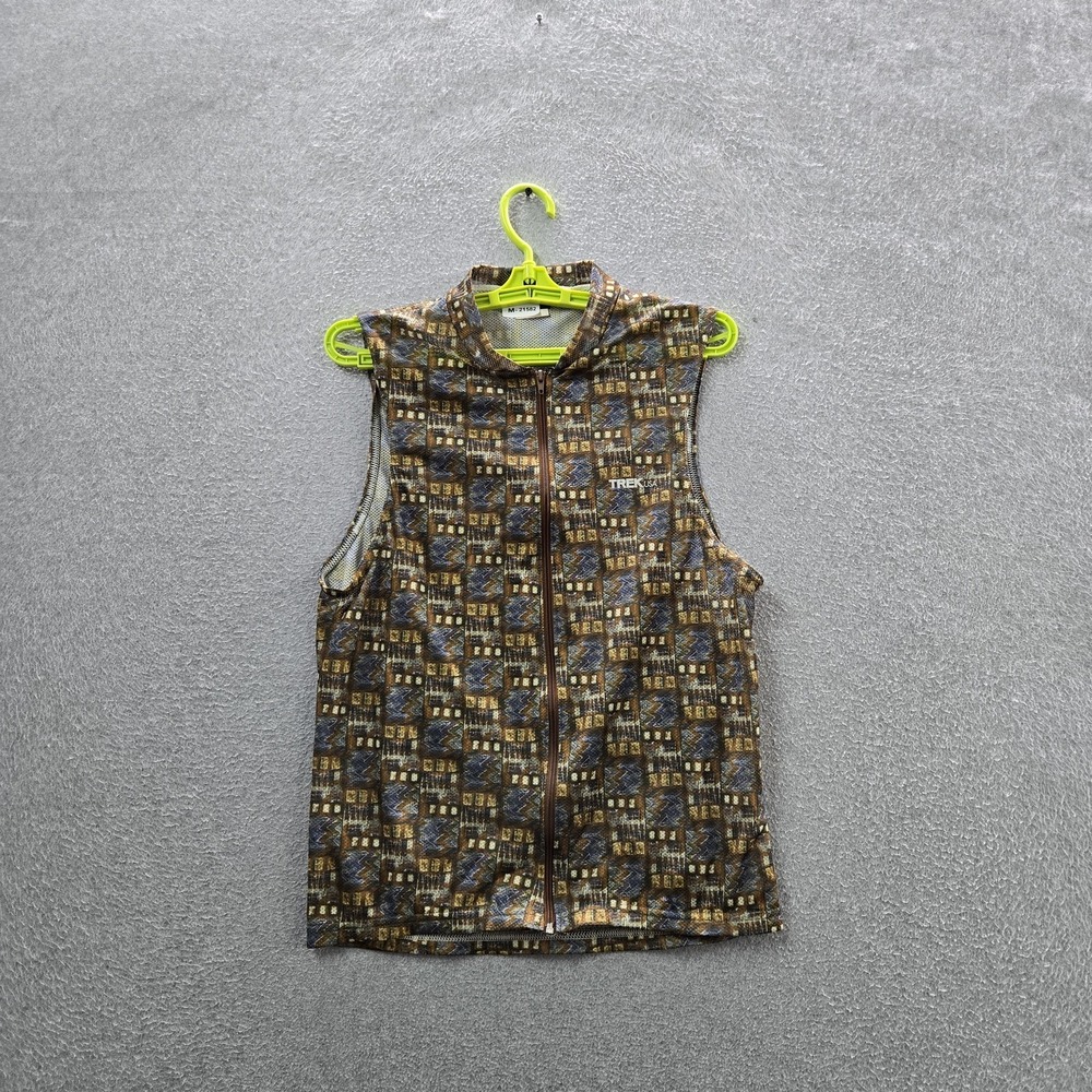 VINTAGE Trek Men Jersey MEDIUM‎ Brown 90s Geometric Cycling Zipper Sleeveless